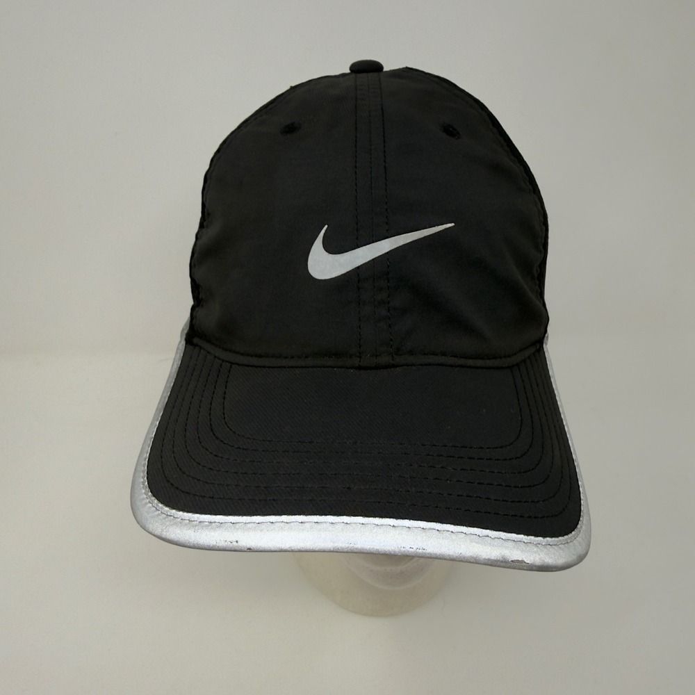 Nike Dri Fit Black Reflective Running Cap Hat Unisex Adjustable Strapback